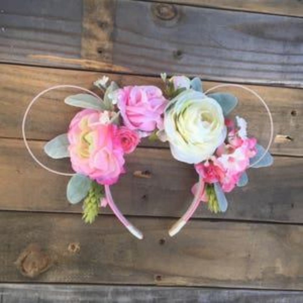 Micky Minnie Ears Custom Floral Headband Rose Gold Peony